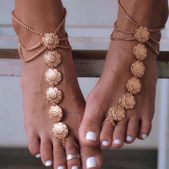 Bohemian Flower Coin Anklet Barefoot Sandals - Picture 2 of 16